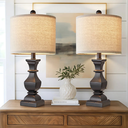 Retro Table Lamps Set of 2 Nightstands Lamps for Bedroom Living Room 20.5" Vintage Rustic Bedside Lamp