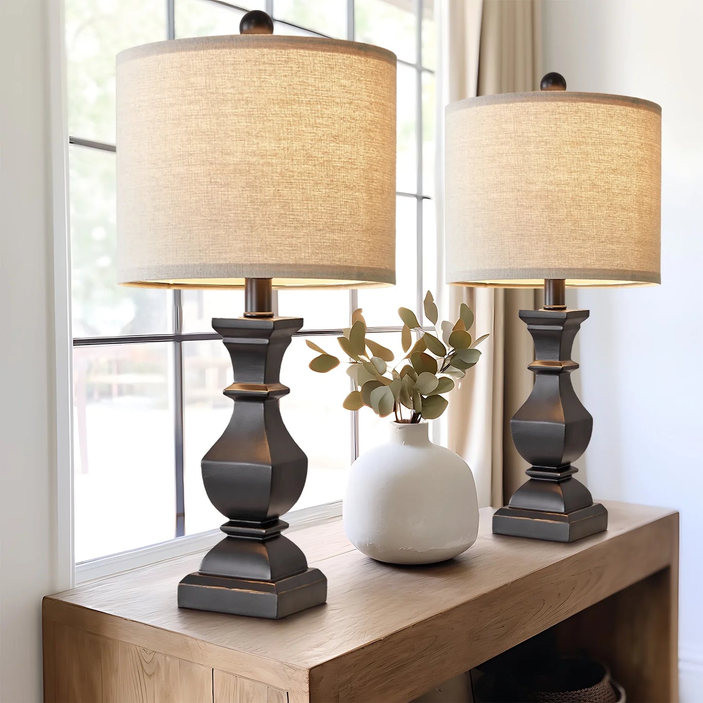 Retro Table Lamps Set of 2 Nightstands Lamps for Bedroom Living Room 20.5" Vintage Rustic Bedside Lamp