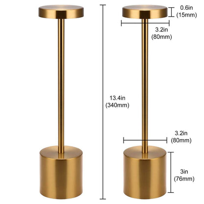 13.4 In. Gold Cordless Rechargeable Integrated LED Table Lamp, Modern Portable Stepless Brightness Desk Lamps (2-Pack)