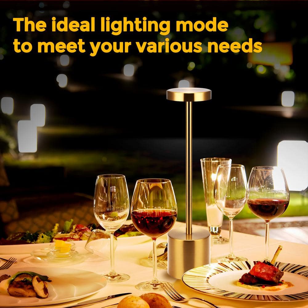 13.4 In. Gold Cordless Rechargeable Integrated LED Table Lamp, Modern Portable Stepless Brightness Desk Lamps (2-Pack)